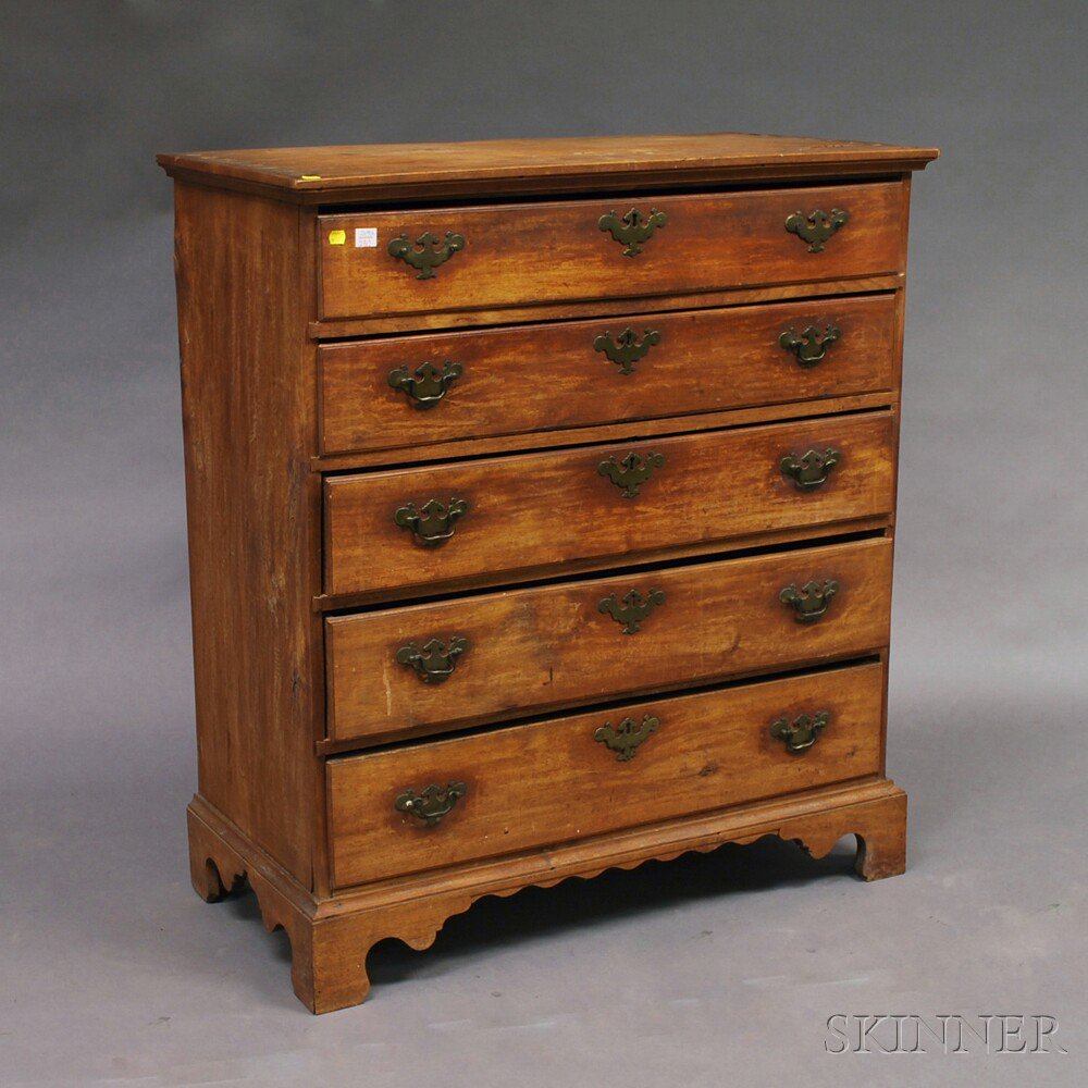 Appraisal: Chippendale Pine Five-drawer Chest New England late th century the