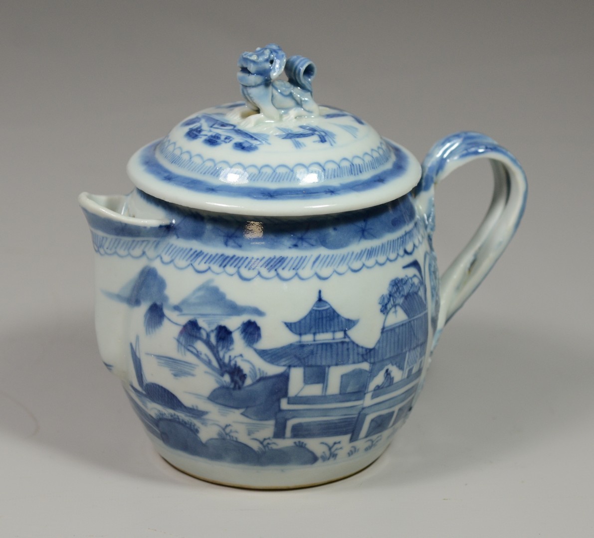 Appraisal: Chinese Export porcelain Canton pattern covered pitcher double strap handles