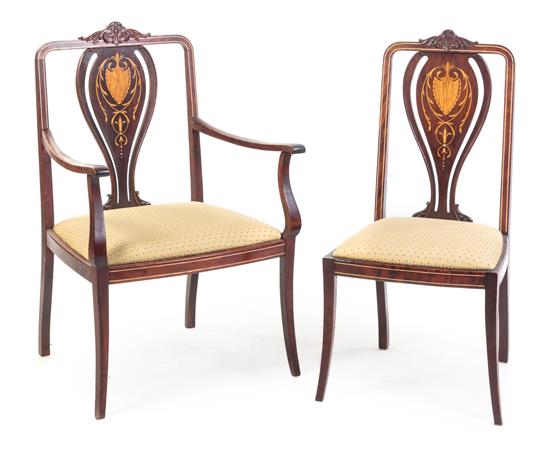 Appraisal: Sale Lot Two Edwardian Style Marquetry Chairs early th century