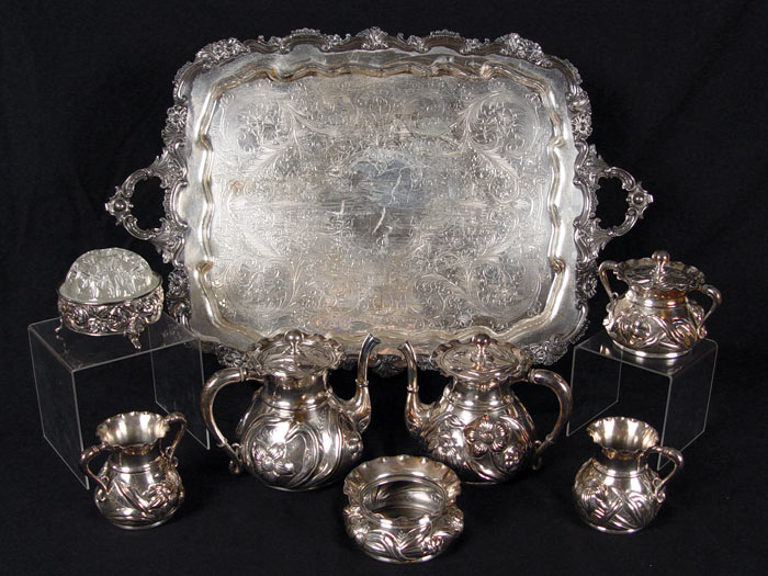 Appraisal: WILCOX SILVERPLATE COFFEE TEA SERVICE Repousse floral design to include