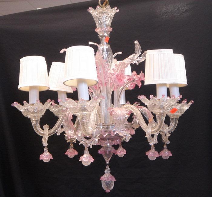 Appraisal: arm pink and clear Venetain glass chandelier h d Estimate