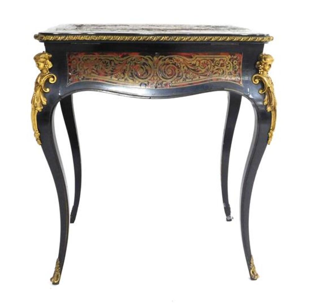 Appraisal: Boulle vanity table brass filigree inlay with red and black