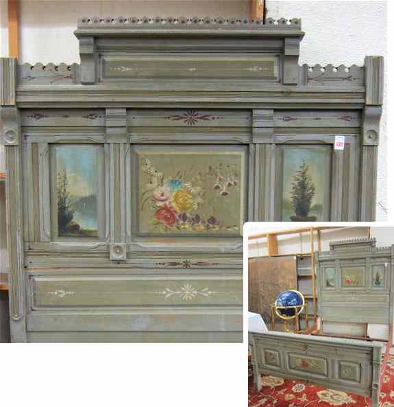 Appraisal: A VICTORIAN PAINT-DECORATED PINE BED WITH RAILS Charles Eastlake design