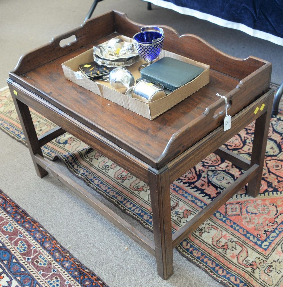 Appraisal: George IV Mahogany Serving Tray now mounted on custom Chippendale-style