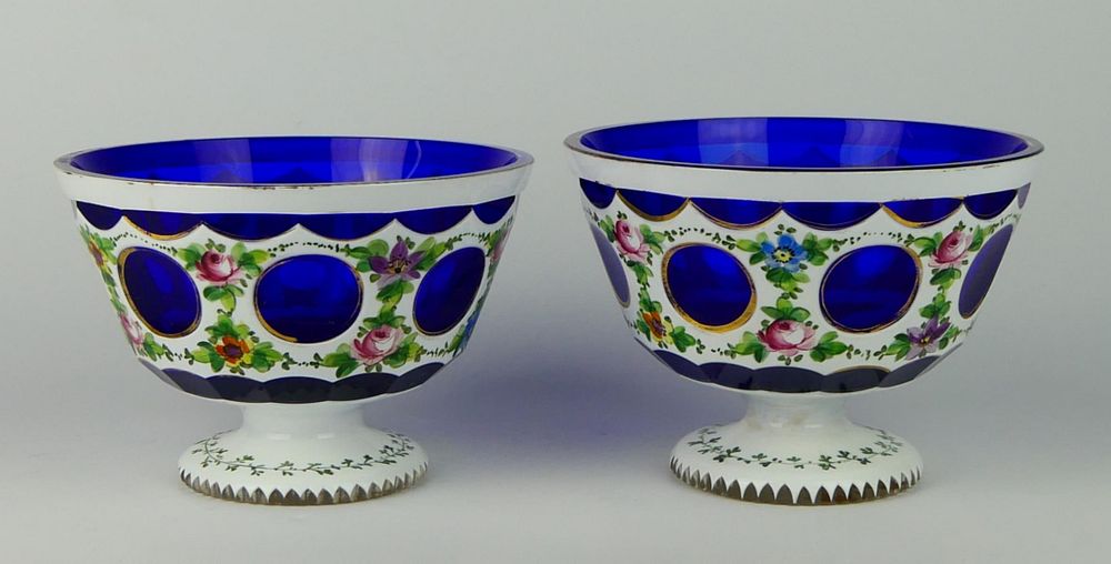 Appraisal: Pr ANTIQUE CONTINENTAL CUT TO COBALT GLASS BOWLS A pair