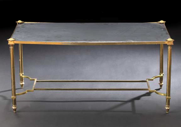 Appraisal: Louis XVI-Style Gilt-Metal Slate Cocktail Table early th century the