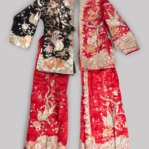 Appraisal: Two Sets of Chinese Embroidered Silk Wedding Gowns TH CENTURY