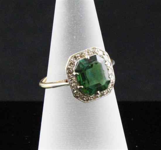 Appraisal: An ct gold tourmaline and diamond octagonal cluster ring size