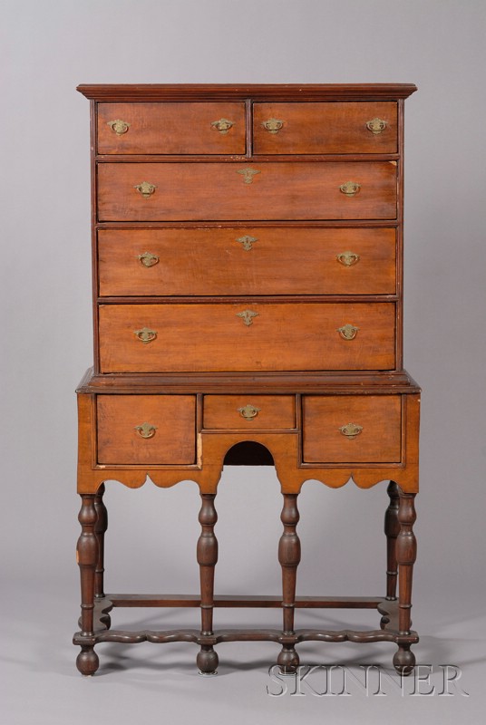 Appraisal: William Mary Maple High Chest of Drawers New England early