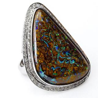 Appraisal: Large Black Opal and Karat White Gold Ring with Diamond