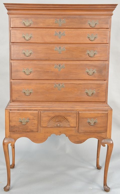 Appraisal: Queen Anne cherry highboy in two parts upper section with