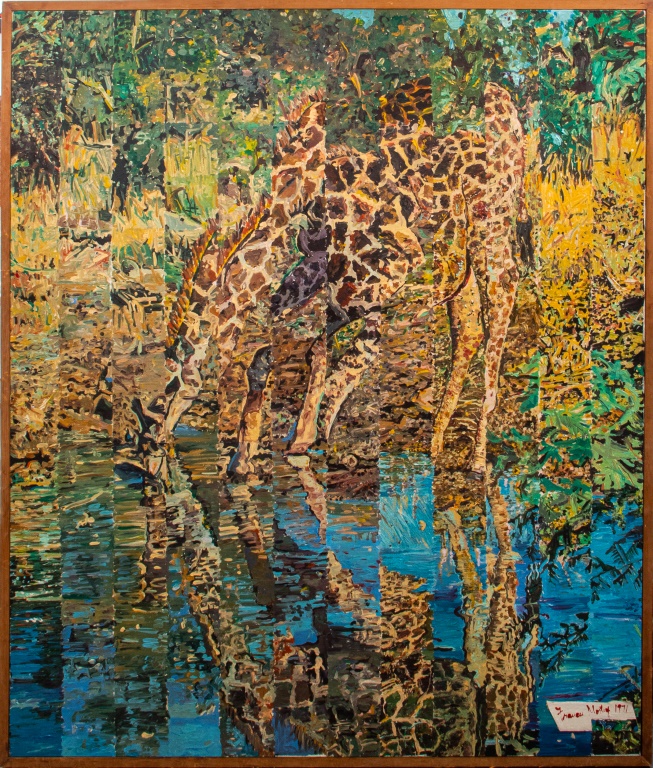 Appraisal: FRAN BULL THE GIRAFFE MIX-MEDIA ON CANVAS Fran Bull American