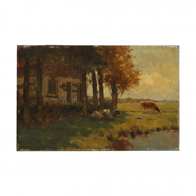 Appraisal: GERARD ALTMANN DUTCH - FARMHOUSE AND CATTLE Oil on cradled