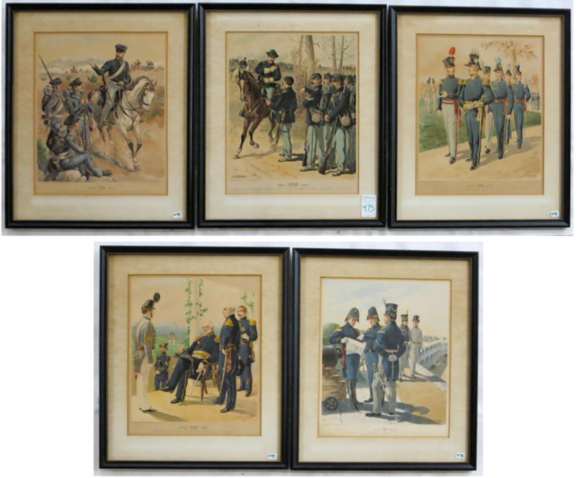 Appraisal: FIVE LITHOGRAPHS Uniforms of the Army of the United States