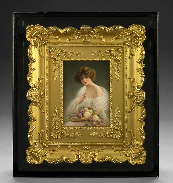 Appraisal: A Hutschenreuther porcelain plaque early th century Depicting a seated