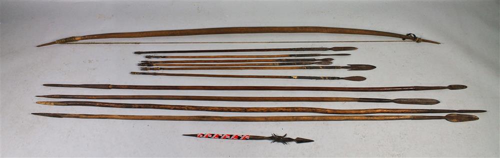 Appraisal: GROUP OF MASAI SPEARS BOW ARROWS WITH SPEARHEADS AND A