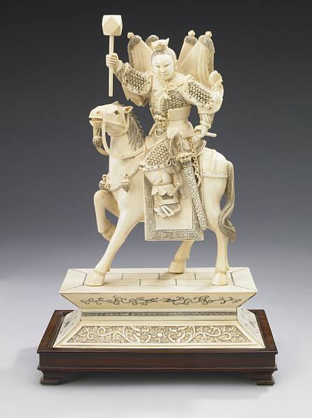 Appraisal: A large Chinese ivory carving of a mounted warrior height