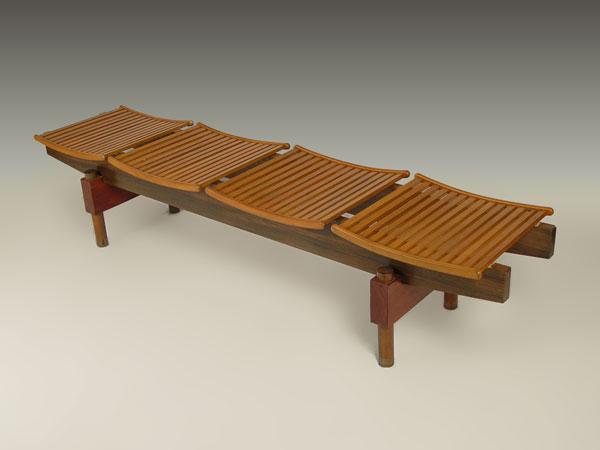 Appraisal: MAPLE AND TEAK MODERN DESIGN BENCH SEAT person slat seat