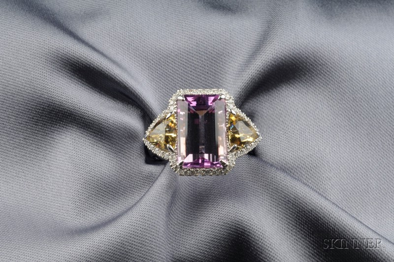 Appraisal: kt White Gold Kunzite Yellow Beryl and Diamond Ring prong-set