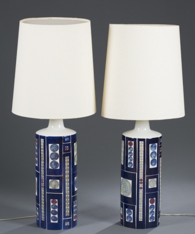 Appraisal: Two Fog Morup Ceramic Lamp Bases Danish Blue and textured