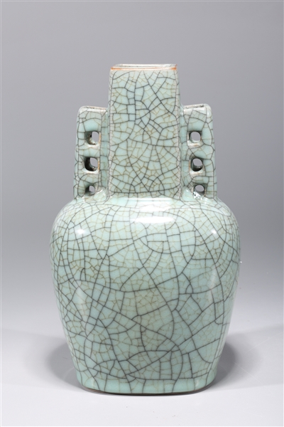 Appraisal: Chinese celadon crackle glazed porcelain vase with molded handles overall