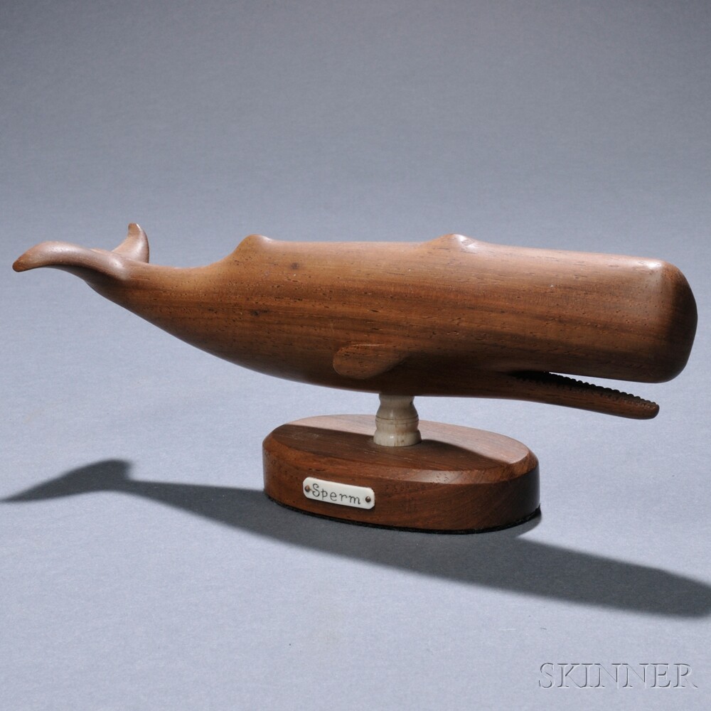 Appraisal: Carved Walnut and Turned Ivory Sperm Whale Figure fully carved