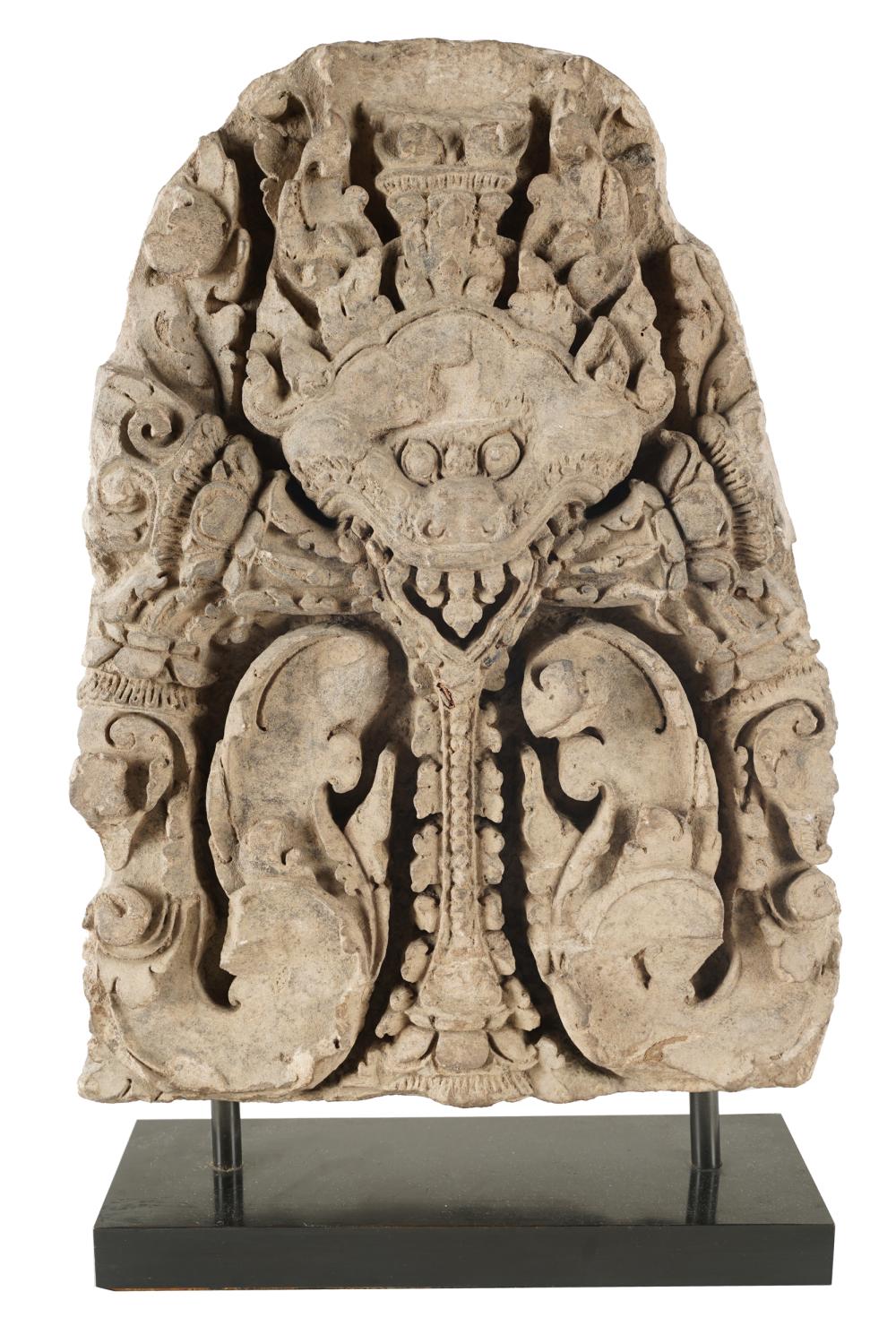 Appraisal: SOUTHEAST ASIAN RELIEF-CARVED STONE ARCHITECTURAL FRAGMENTcirca th century Cambodian on