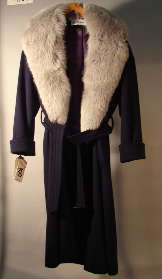 Appraisal: Full length wool coat - black Fox trim on collar