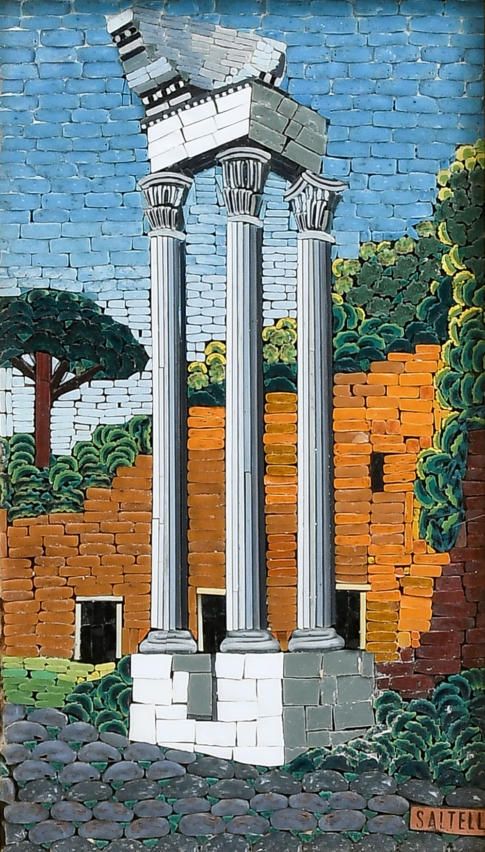 Appraisal: SALTELLI ITALIAN MICRO MOSAIC LANDSCAPE WITH RUINS Signed lower right