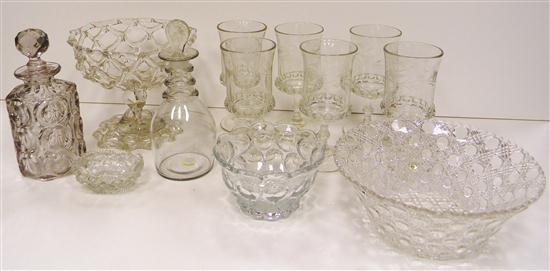 Appraisal: Colorless pressed glass including two etched stem glasses a scent