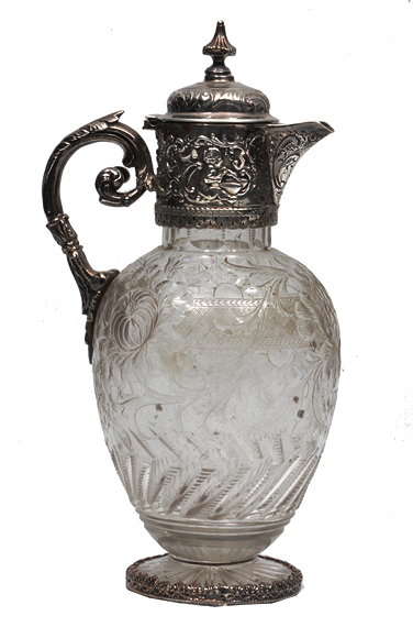 Appraisal: A VICTORIAN SILVER MOUNTED CUT GLASS CLARET JUG the body