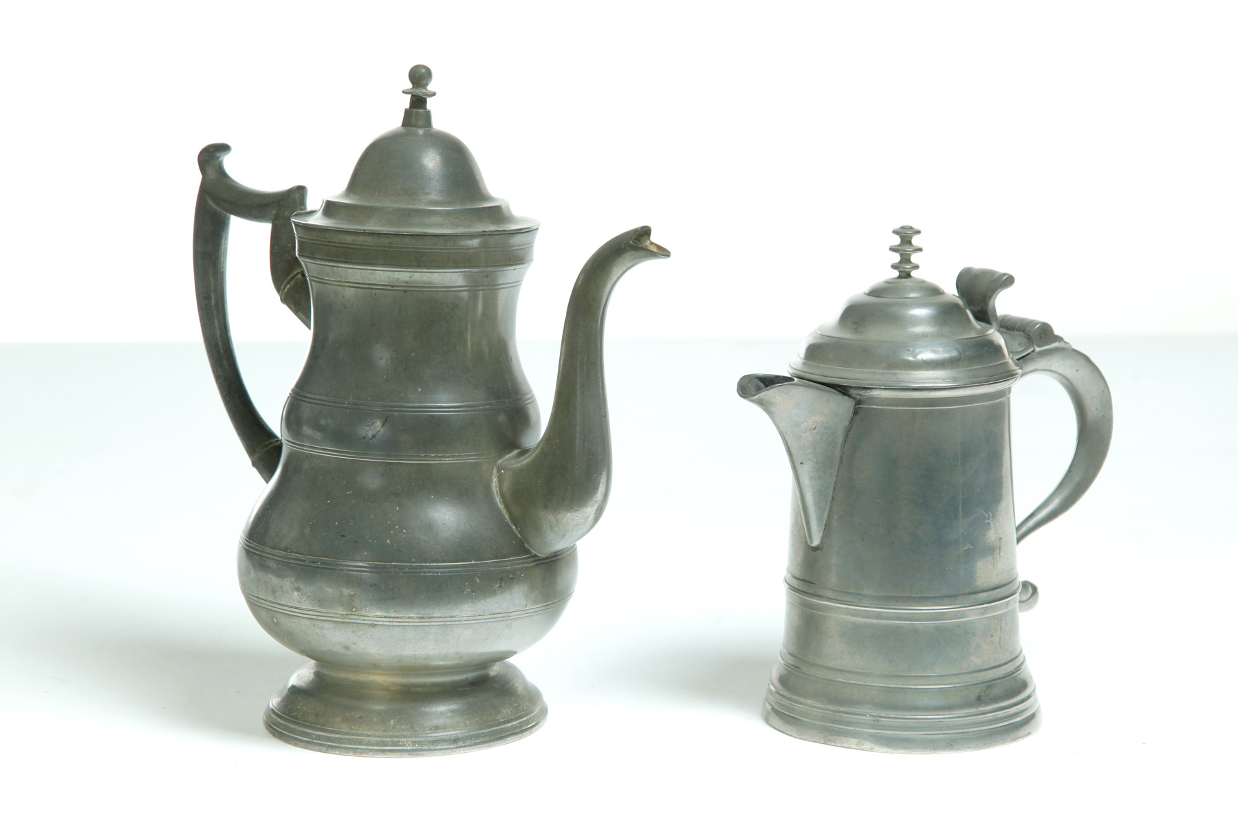 Appraisal: AMERICAN PEWTER TALL POT AND PITCHER Touchmarks for Thomas Danforth