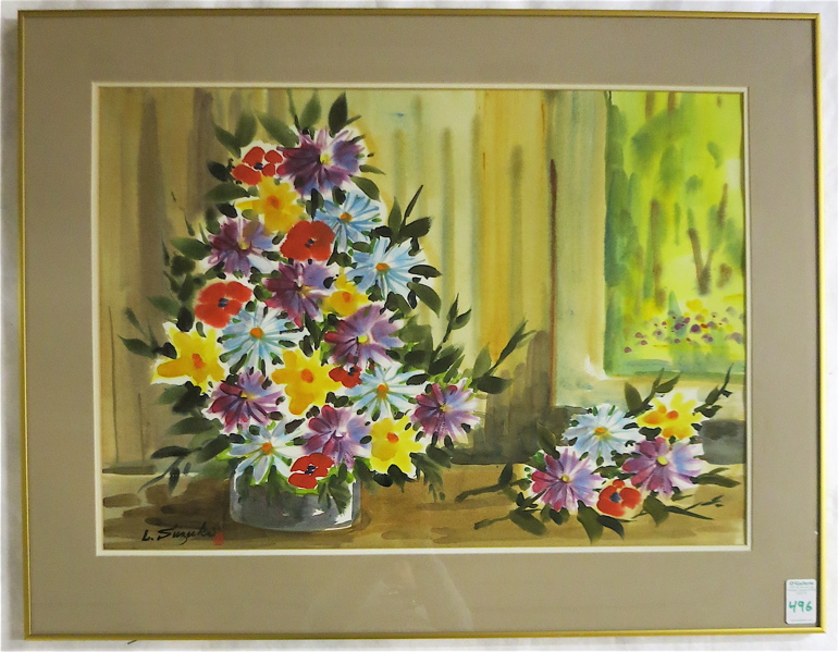 Appraisal: LEWIS SUZUKI WATERCOLOR ON PAPER California born Floral still-life Image