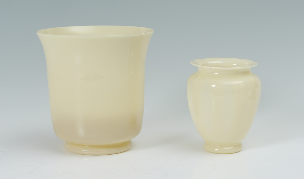 Appraisal: STEUBEN IVORY ART GLASS VASES To include Unsigned flared rim