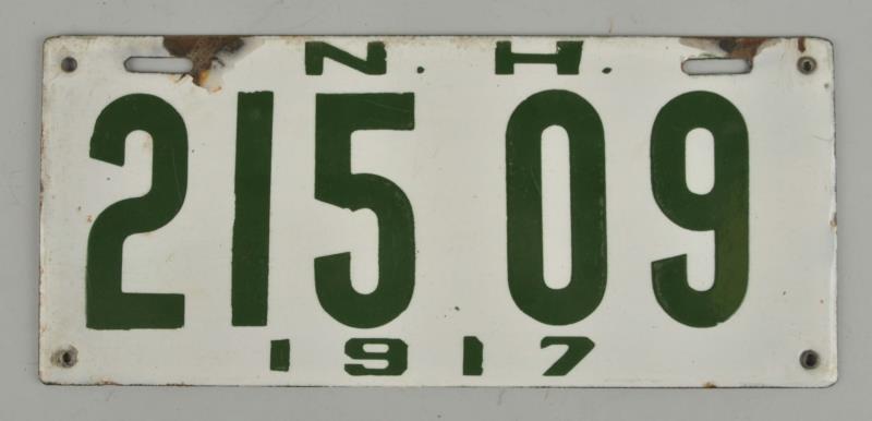 Appraisal: Single Porcelain New Hampshire License Plate Moderate chipping to the