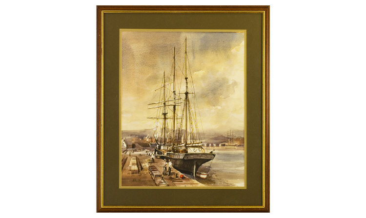 Appraisal: A Watercolour 'Dockyard Scene' Port Madoc Monogram and dated by