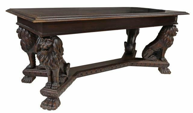 Appraisal: Italian Renaissance Revival carved walnut table th c having molded