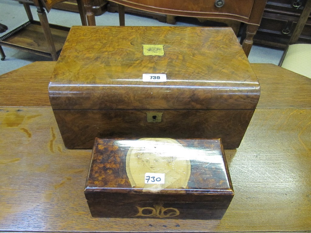 Appraisal: Victorian walnut sewing box and a penwork box