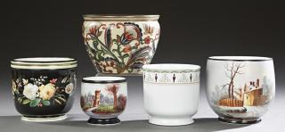 Appraisal: Group of Five French Porcelain Jardinieres th a Group of