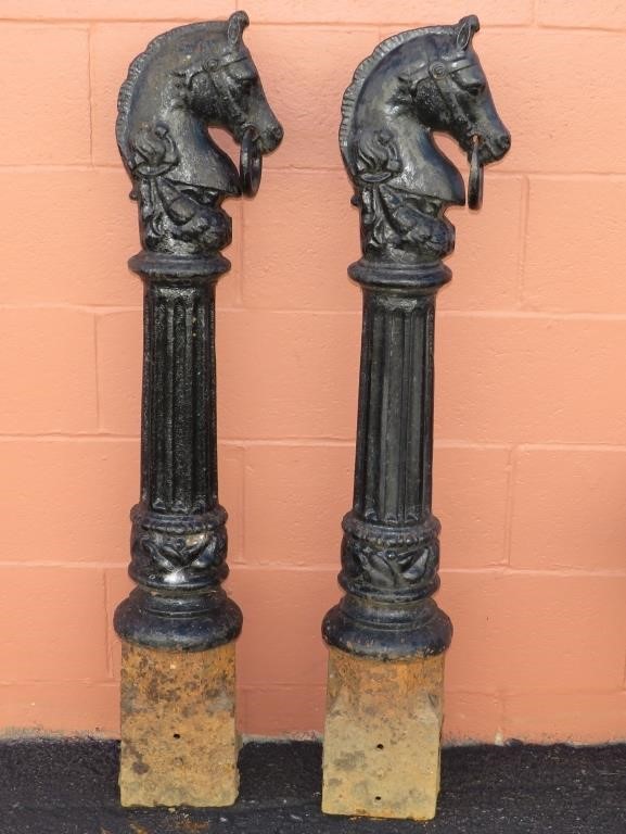 Appraisal: PAIR OF CAST IRON HORSE HITCHING POSTSca early th century