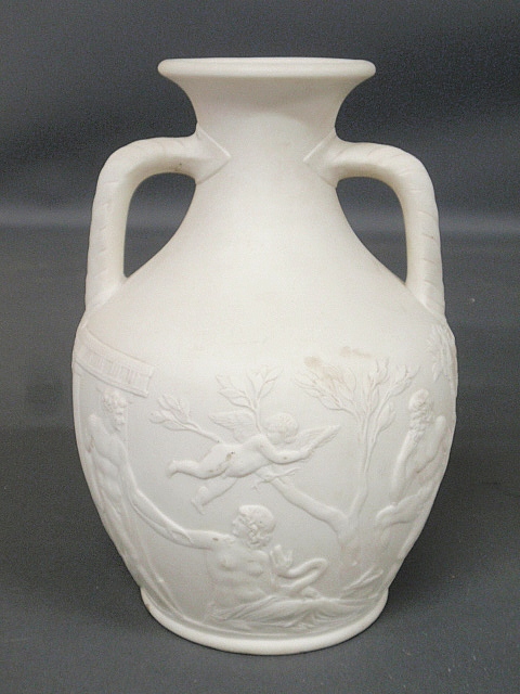 Appraisal: - White double-handled vase with Roman classical figures and putti