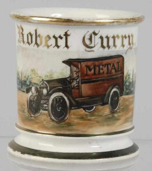 Appraisal: Metal Delivery Truck Shaving Mug Description Marked Robert Curry across