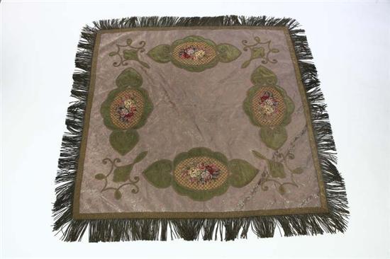 Appraisal: ORNATE PIANO SHAWL Green velvet and petit point medallions on