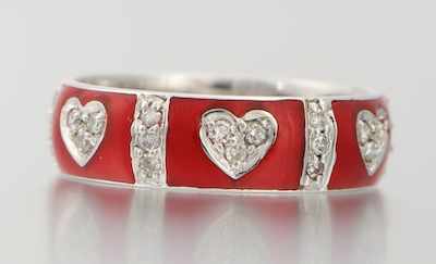 Appraisal: A Ladies' Diamond Heart and Enamel Band k white gold