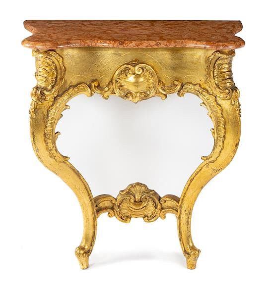 Appraisal: A Louis XV Style Giltwood Console Table Height x width