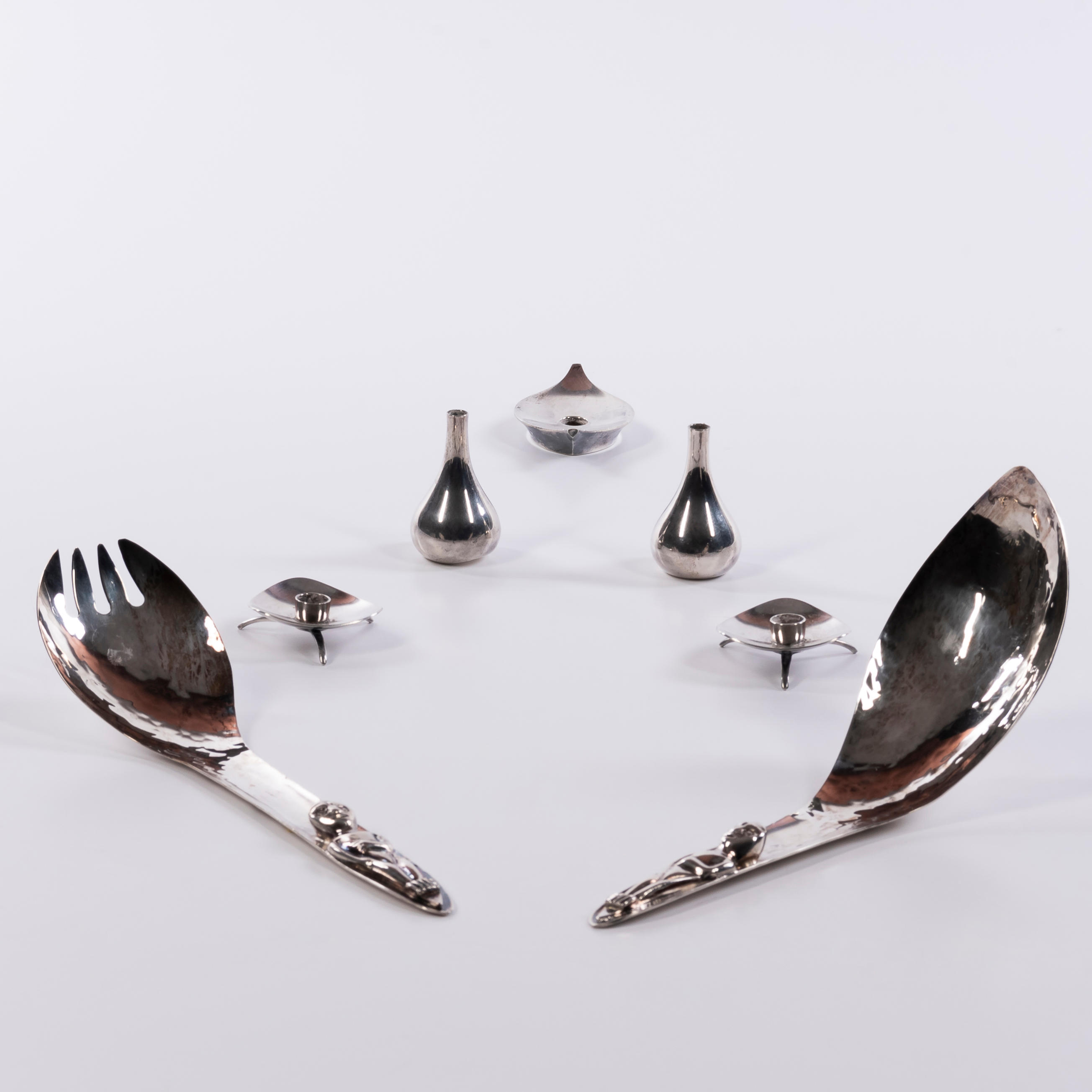 Appraisal: Seven Mid-century Modern Silver-plated Table Items Seven Mid-century Modern Silver-plated