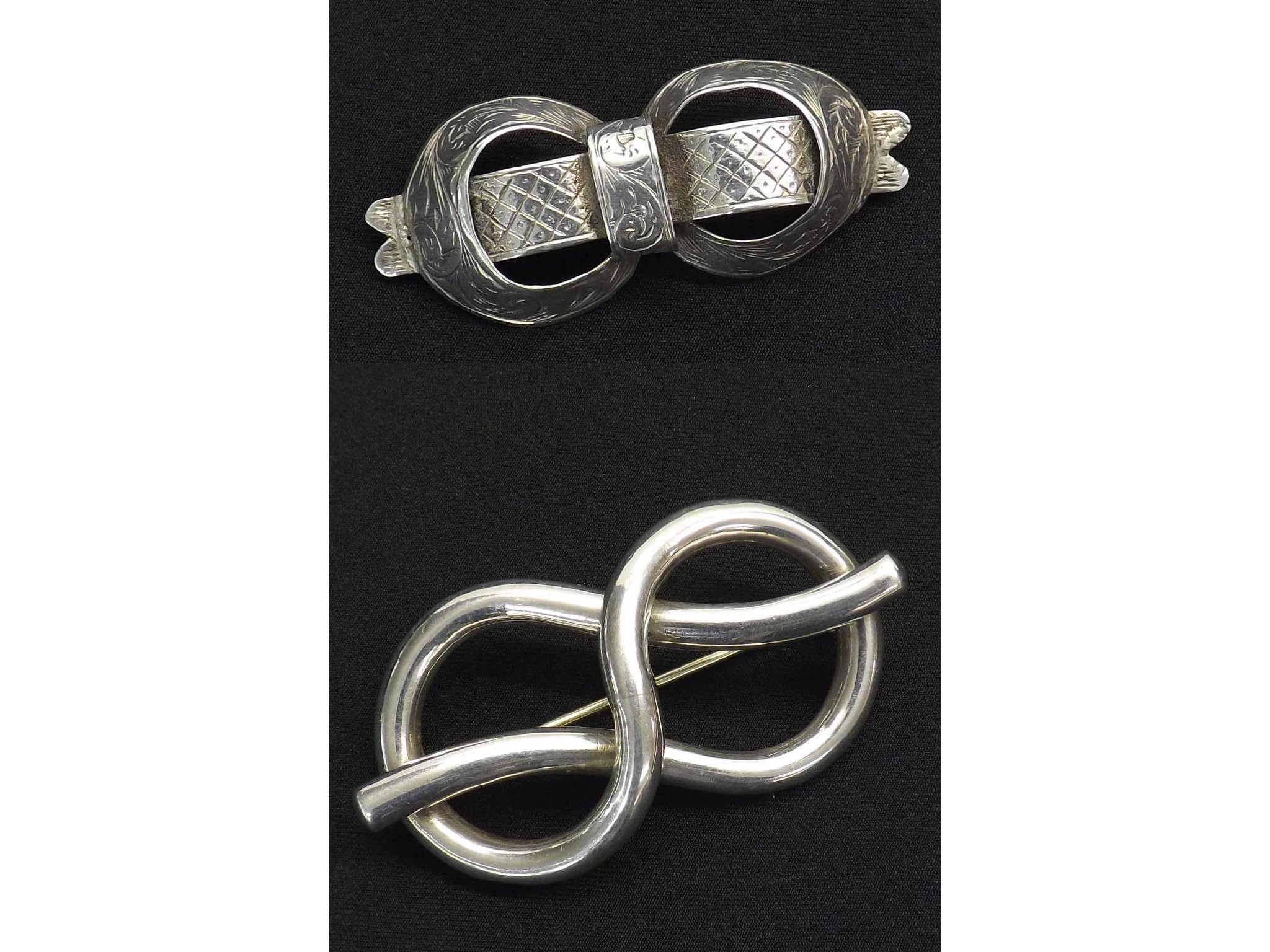 Appraisal: Modernist knot design silver brooch mm wide also a bow