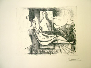 Appraisal: After Pablo Picasso - - Reclining nude with figures in