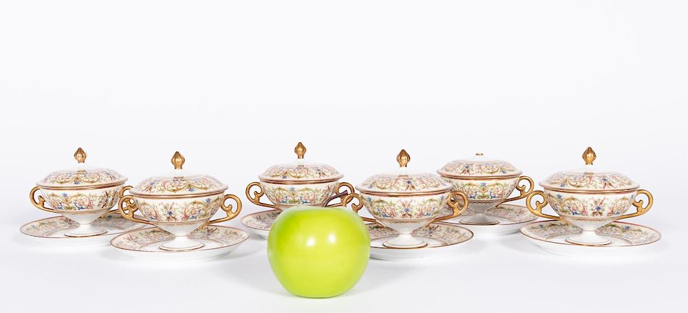 Appraisal: Six C Ahrenfeldt Limoges Covered Cups on Stands pieces total