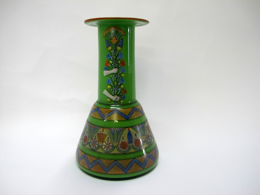 Appraisal: Continental Art Deco green glass vase painted and enamelled floral